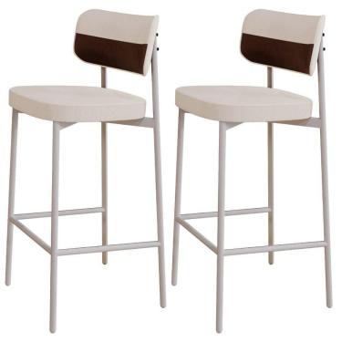 Imagem de Kit 02 Banquetas Alta Bar Cozinha Sala De Jantar Aço Branco Kaira C01 Linho Palha Courino Whisky - Lyam Decor