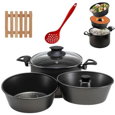 Imagem de Panela 3 Em 1 Antiaderente 3,9L + 02 Descansos + Escumadeira