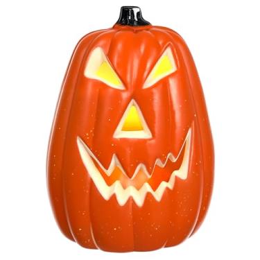 Imagem de MAELSTROM Luzes de abóbora de Halloween Jack O Lanternas Vintage Decorações de Halloween Estátua de Abóbora de Resina Clássica Decoração de Mesa de Halloween Abóbora Iluminada para Casa Escritório