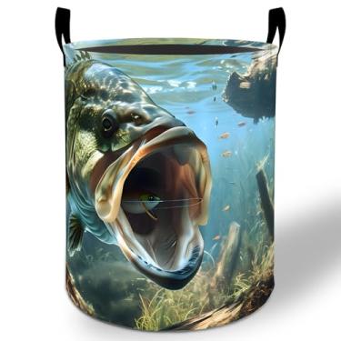 Imagem de Cesto de roupa suja de pesca 50 x 40 cm, balde de armazenamento de roupas Oxford dobrável à prova d'água para quarto, banheiro, quarto de bebê, organizador de brinquedos, presentes para crianças