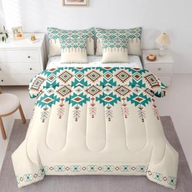 Imagem de Feelyou Jogo de cama infantil com 7 peças, cáqui, asteca, geométrico, vintage, rústico, ocidental, boêmio, tribal, para decoração de quarto feminino e masculino, macio