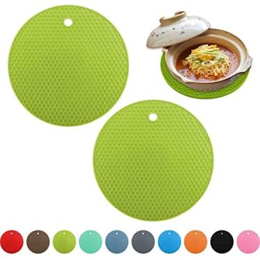 Imagem de Trivets de silicone para cozinha, 2 peças de almofadas de silicone para pratos quentes e bancadas, resistentes ao calor, antiderrapantes, laváveis na lava-louças, azul
