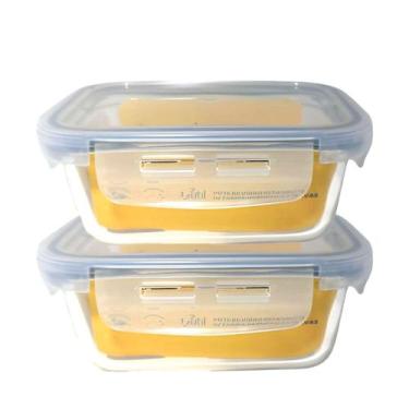 Imagem de Kit Marmita de Vidro Hermética Retangular com Tampa 4 Travas 1040ml  O