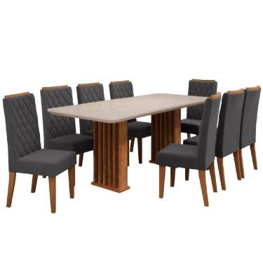 Imagem de Conjunto De Mesa Sala De Jantar Tampo Com Vidro Mond 2m 8 Cadeiras Bele Veludo Viero Madeirado / Cinza