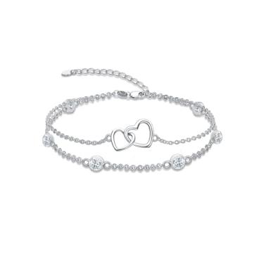 Imagem de Dorunmo Pulseira de pedra do mês de nascimento de coração para mulheres prata esterlina 925 joias de aniversário presentes para mulheres esposa, Anklet 9"-11", Prata esterlina, Base