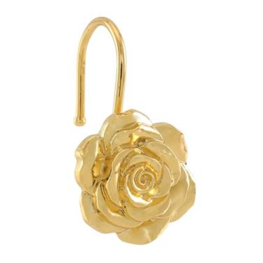 Imagem de Ganchos de cortina de chuveiro rosa de metal, ganchos resistentes à ferrugem para varões de cortina de chuveiro, conjunto de 12, margaridas de banheiro, design resistente, linda decoração floral (ouro