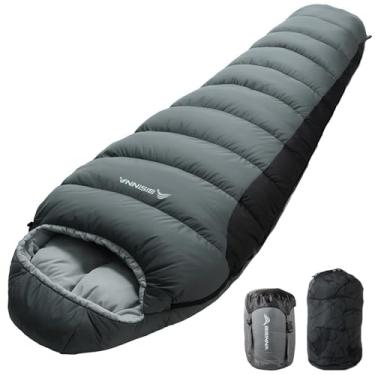 Imagem de BISINNA Saco de dormir de múmia para adultos em clima frio, acampamento, sacos de dormir com saco de compressão para mochila, caminhadas, viagens (cinza)