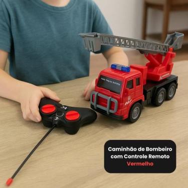 Imagem de Caminhão de Bombeiro com Controle Remoto Brinquedo Infantil Vermelho -