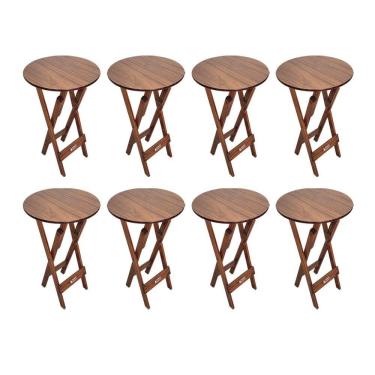 Imagem de Kit 8 Mesas Bistrôs Dobráveis De Madeira Redonda Imbuia - Cor: Marrom