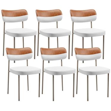 Imagem de Kit 06 Cadeiras Decorativa Para Sala De Jantar Melina Base Arena L02 Faixa Couríssimo Camel Facto Branco