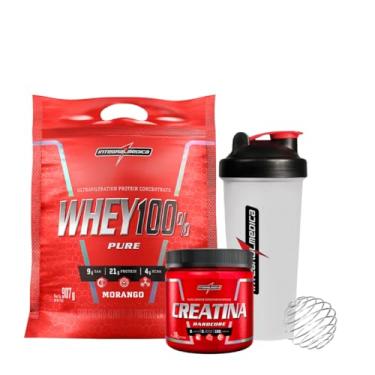 Imagem de Combo Whey Protein 100% 907gr + Creatina 300g + Coqueteleira Integralmedica (900, Morango)
