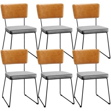 Imagem de Kit 06 Cadeiras Couríssimo Whisky Linho Cinza