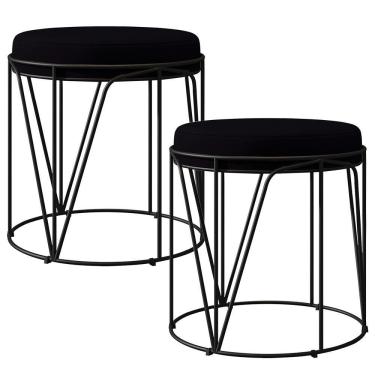 Imagem de Kit 02 Puffs Aramado Preto Zaya L02 Suede Preto