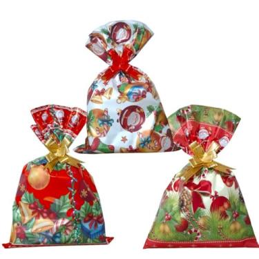 Imagem de Kit 10 Sacos de presente 30x44 + 10 laços fácil (Natal Sortidos)