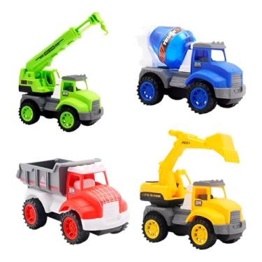 Imagem de Conjunto de 4 Caminhões de Construção, Sistema de Fricção, Plástico ABS e Borracha, Coloridos, Brinquedo Educativo