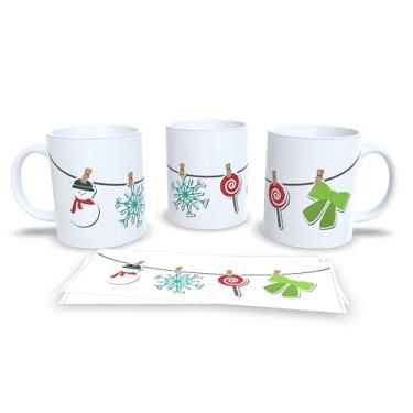 Imagem de Caneca Natalina com Desenhos de Árvore de Natal, Papai Noel e Rena, Porcelana Branca, Decoração Festiva (3)