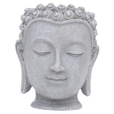 Imagem de Fenteer Vaso de flores em forma de cabeça de Buda, organizador de plantas, presente decorativo, estatueta para mesa de escritório, jardim ou centro de mesa, Altura 11.2 Cm