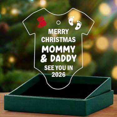 Imagem de Ornamento de anúncio de gravidez 2026 - Enfeite de Feliz Natal para mamãe e papai, presente para pais grávidas, lembrança de decoração de árvore de Natal para bebê