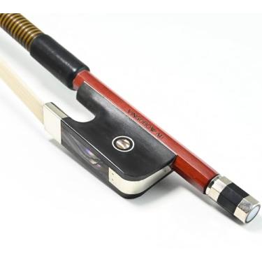 Imagem de Tamanho completo 68,5 cm cabelo de cavalo branco natural arco de baixo francês vertical VINGOBOW 310BF concha colorida reta para jogador avançado forte e ótimo desempenho pernambuco tom claro quente