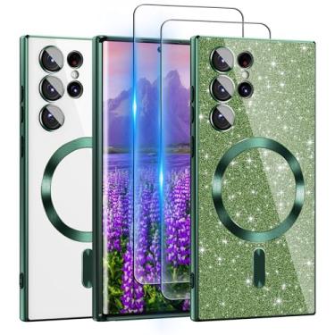 Imagem de ATUMP Capa para Galaxy S22 Ultra compatível com MagSafe, [cartão de glitter e 2 peças de películas HD] Linda capa brilhante brilhante [nunca amarela], fina, à prova de choque, antiarranhões, macia e