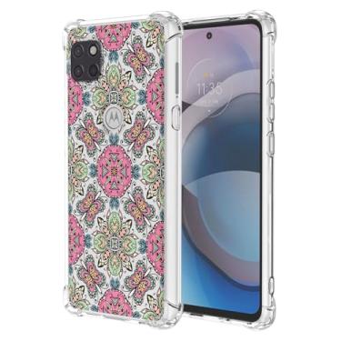 Imagem de WEIOUHR Capa para celular Moto One 5G Ace Moto G 5G 2021 Transparente e Macio TPU, Design Estilo Boêmio, Resistente a Choques Leve e Resistente a Riscos para Motorola One 5G Ace (Rosa Verde)