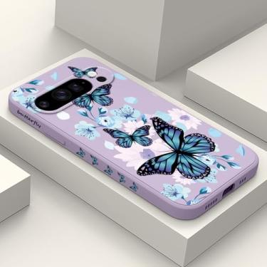 Imagem de LEECG Capa para Google Pixel 10 Pro, design de flor de silicone líquido fino para Pixel 10 Pro 6,3 polegadas, borboleta aurora roxa