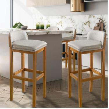 Imagem de Kit 2 Banquetas Onix Design Courino Linho Eucalipto Maciço