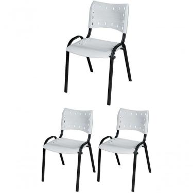 Imagem de Cadeira Iso Base Preto Igreja, Escola, Escritório - Branco Kit 3 Peças
