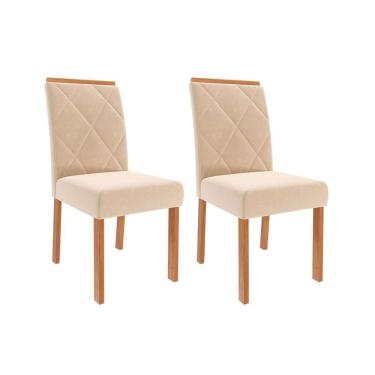 Imagem de Kit 2 Cadeiras De Cozinha Fernanda Wood Savana-madeirado-suede Nude Bege - Cimol