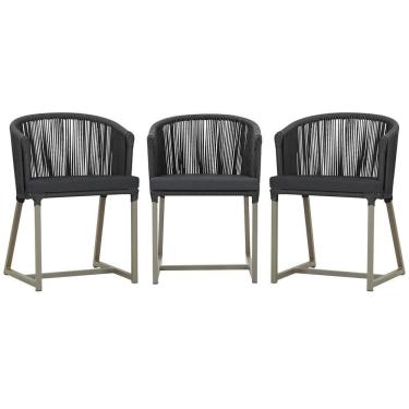 Imagem de 3 Cadeiras De Jantar Noronha Fendi Corda Náutica E11 Trama Preto