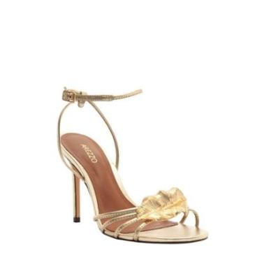 Imagem de Sandália Arezzo Couro Salto Alto Fino Folha Metal-Feminino