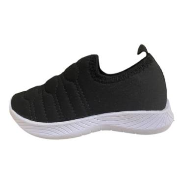 Imagem de Tenis Basico Calce Fácil Cadarço Infantil Menino Menina Meia Costura Bordada (preto-costura preta, BR, Criança de 4 a 8 anos, Numérico, 21)