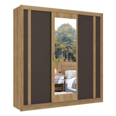 Imagem de Guarda Roupa Casal Ibiza Glass 3 Portas Capuccino Cacau Off White Flex - Thb