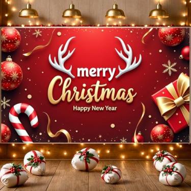 Imagem de Celebração de Natal Ano Novo Decoração de Natal Banner Festivo Chifres de Rena Saudação de Festas Sazonais Decoração de Eventos