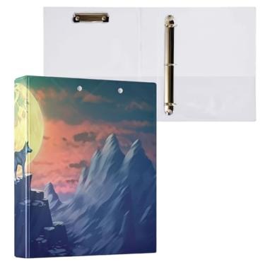 Imagem de Blueangle Fichário de 3 anéis de lobo solitário uivando com prancheta e 2 bolsos - Organizador de documentos decorativos de 3 cm para escritório, suprimentos para reuniões (777)