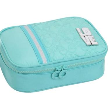 Imagem de Estojo Escolar Box 100 Canetas, Espaçoso, Zíper Reforçado, Divisórias e Elásticos Internos, Material Resistente, Juvenil, Meninas (Azul)