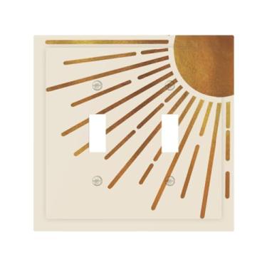 Imagem de Lhdlnn Boho Gold Sun Light Switch Cover Decorativa Meados do Século Abstrato Sunris 2 Gang Placa de Parede Dupla Switchpalte Placa Elétrica para Cozinha Quarto Banheiro 12,7 cm x 12,4 cm