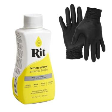 Imagem de Corante – Tinta líquida de tecido Rit para artesanato, roupas e decoração – Frasco de 236 ml – com luvas de nitrilo Artisx incluídas (amarelo limão)