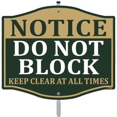 Imagem de Aviso Não bloqueie mantenha claro em todos os momentos sinal sem estacionamento 30,5 cm x 25,4 cm com 71,1 cm de comprimento metal propriedade privada estrada garagem estaca com suporte alumínio uso