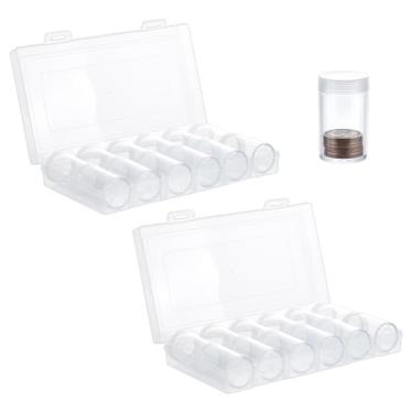 Imagem de WADORN 24 peças de tubos redondos de moedas de plástico de 30 mm com caixa, caixa organizadora de plástico transparente com porta-moedas de vedação de espuma com tampa para itens de coleção Penny Cent