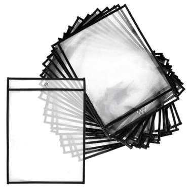 Imagem de YUENPUN Pacote com 15 porta-bilhetes de trabalho transparentes, mangas de plástico para notas fiscais de 25 x 35 cm, bolsos apagáveis a seco, protetores de documentos à prova d'água para escritório de