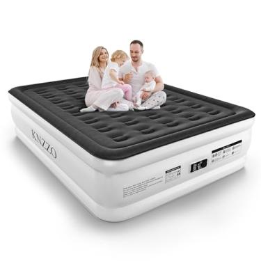 Imagem de KNZZO Colchão de ar Queen com bomba embutida, colchão inflável superior de 45,7 cm com tecido flocado impermeável, cama inflável rápida de três minutos. Colchão inflável portátil para casa, exterior e