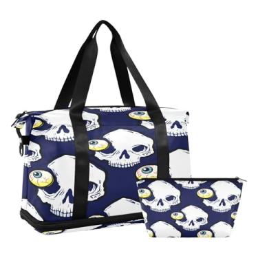 Imagem de STAYTOP Bolsa de ginástica com caveira com olhos explosivos para mulheres e homens, bolsa esportiva à prova d'água, para viagem, fim de semana, com bolso molhado para viagem, academia, ioga, natação