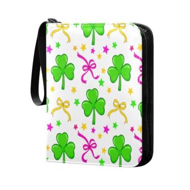 Imagem de Wassud Trevos de três folhas com laços, 4 bolsos, fichário para cartões colecionáveis com 400 cartões padrão à prova d'água TCG CCG MTG álbum presentes para colecionadores, meninos e meninas