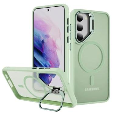 Imagem de Capa magnética fosca para Samsung Galaxy S24 Plus com suporte para lente e proteção contra quedas, verde, para Galaxy S24