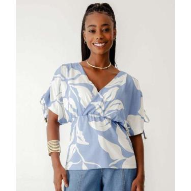 Imagem de Blusa Manga Curta Estampa Feminina Marisa Azul-69004, Azul, M