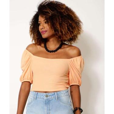 Imagem de Blusa Cropped Ciganinha Feminina Manga Bufante Marisa-44509, Laranja, 