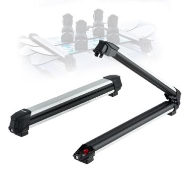 Imagem de VEVOR Rack de teto para esqui e snowboard, carrega até 6 pares de esquis ou 4 pranchas de snowboard, 2 peças de rack universal de alumínio para carro com trava e enchimento de borracha, suporte para
