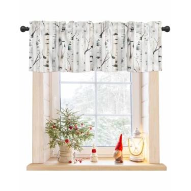 Imagem de Yukro Valance para Janelas de Inverno Branco Bétula Aquarela Natal Privacidade Rod Pocket Tratamento de Janela Sanefa Decorativa Cortina Curta para Cozinha/Sala de Estar/Quarto 137 x 45 cm