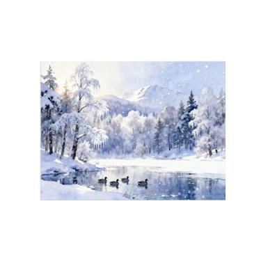 Imagem de BMZFYBS Arte de parede paisagem imagem em tela - floresta de inverno rio - decoração moderna - impressões de pintura para sala de estar quarto 60 x 80 cm 24 x 31 polegadas sem moldura